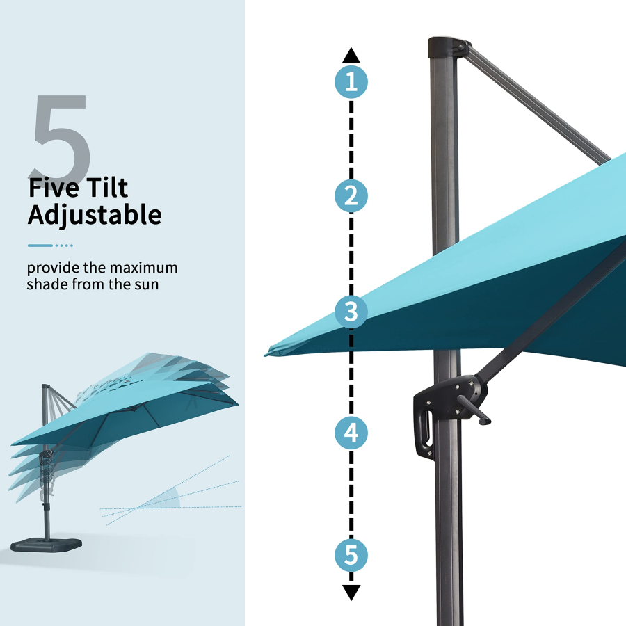 PURPLE LEAF Patio Umbrella Outdoor Cantilever Square Umbrella Aluminum Offset Umbrella with 360-degree Rotation