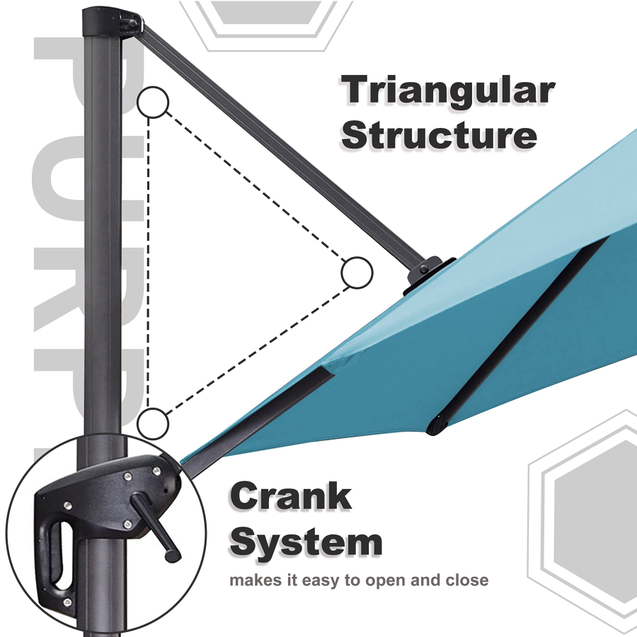 PURPLE LEAF Patio Umbrella Outdoor Cantilever Square Umbrella Aluminum Offset Umbrella with 360-degree Rotation