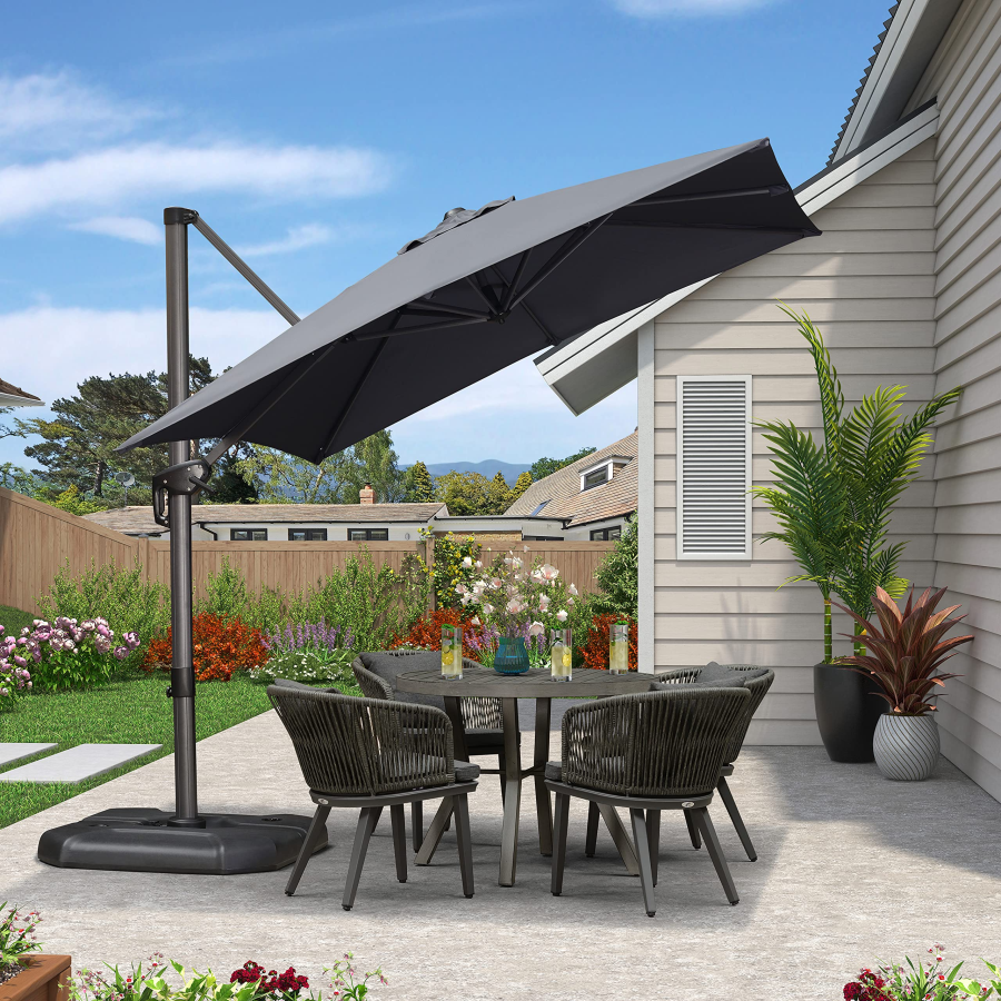 PURPLE LEAF Patio Umbrella Outdoor Cantilever Square Umbrella Aluminum Offset Umbrella with 360-degree Rotation
