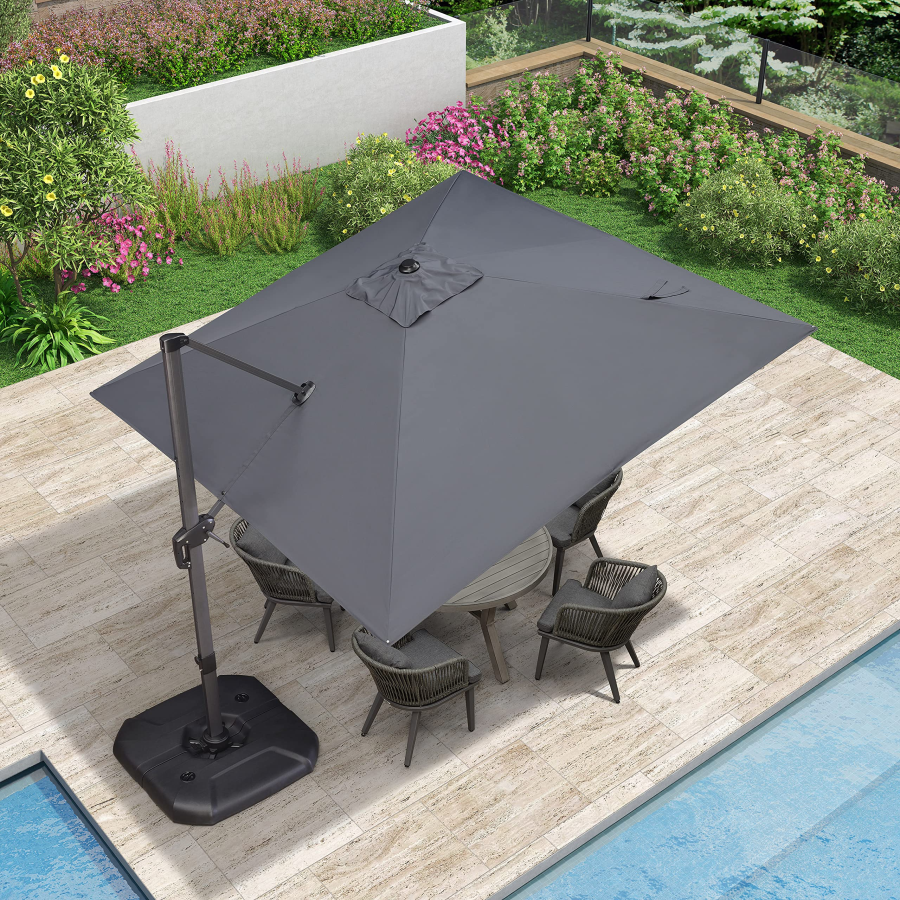 PURPLE LEAF Patio Umbrella Outdoor Cantilever Square Umbrella Aluminum Offset Umbrella with 360-degree Rotation