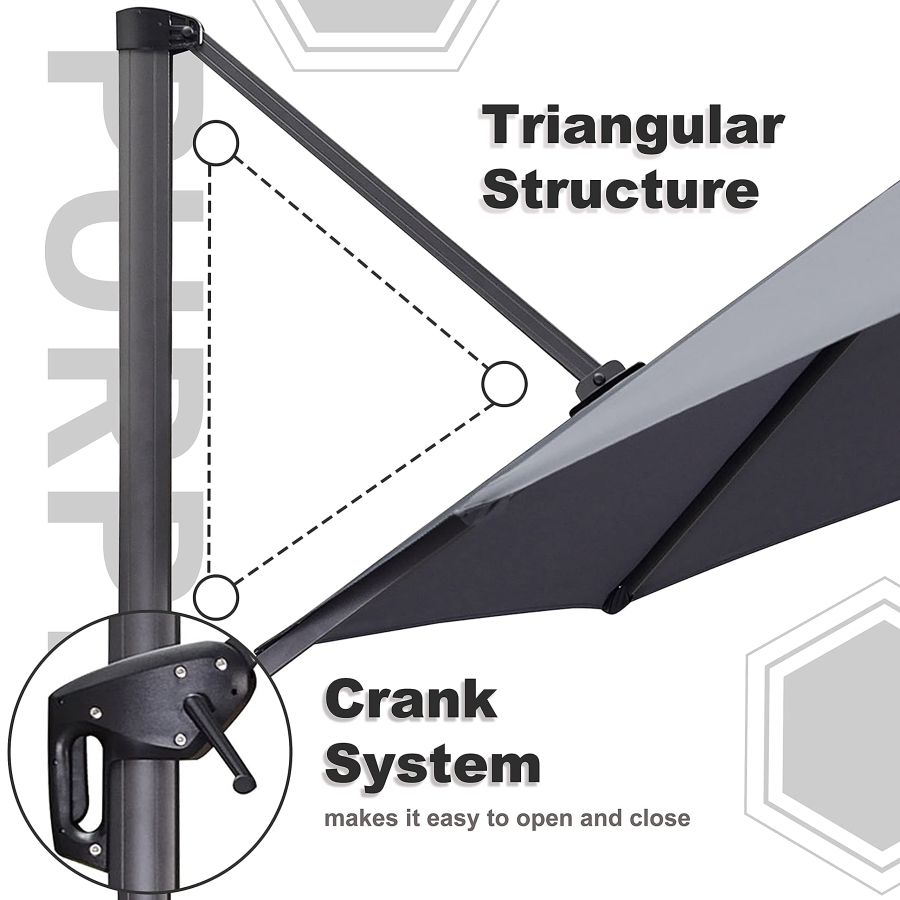 PURPLE LEAF Patio Umbrella Outdoor Cantilever Round Umbrella Aluminum Offset Umbrella with 360-degree Rotation