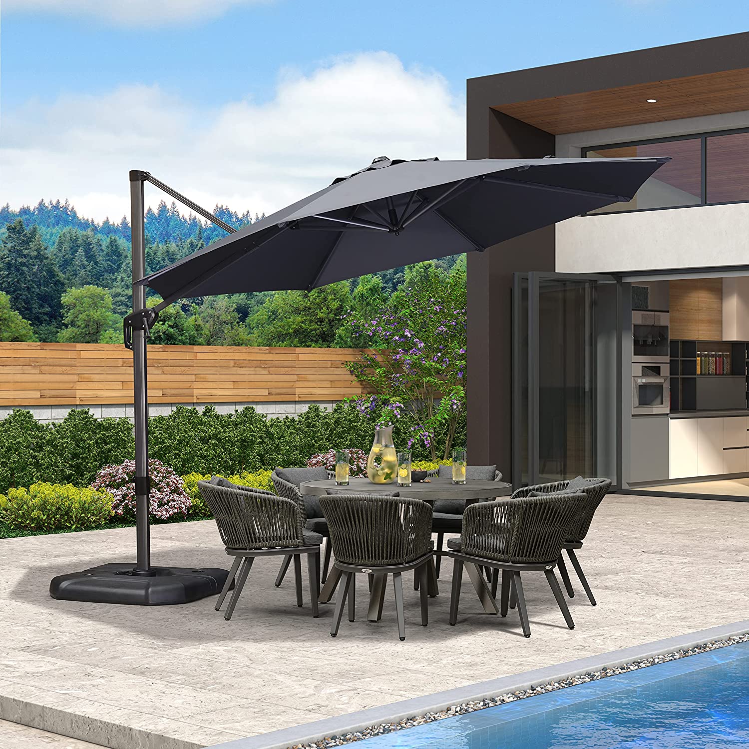 PURPLE LEAF Patio Umbrella Outdoor Cantilever Round Umbrella Aluminum Offset Umbrella with 360-degree Rotation