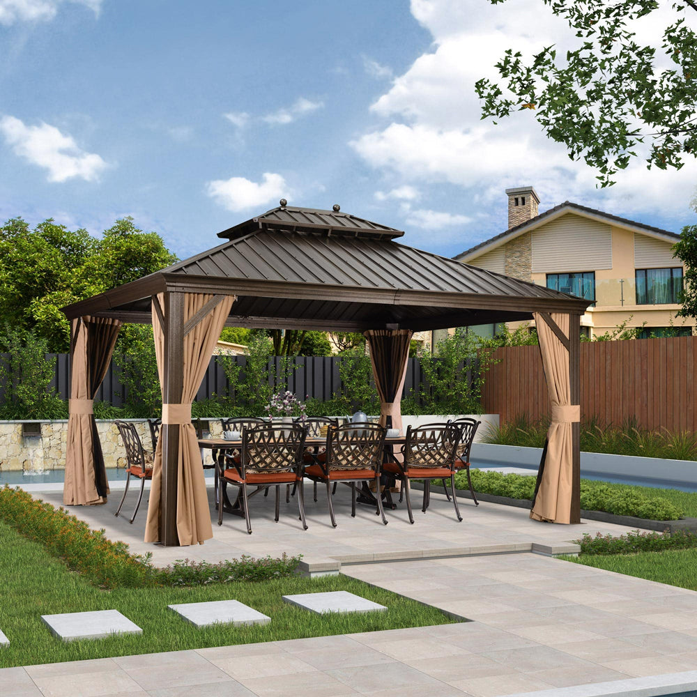 PURPLE LEAF Outdoor Hardtop Gazebo For Garden Bronze Double Roof Aluminum Frame Pavilion