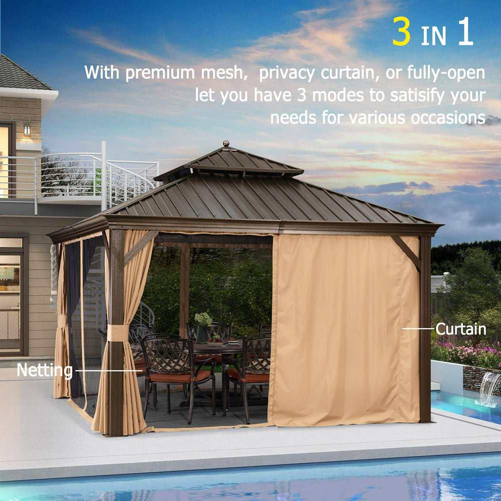 PURPLE LEAF Outdoor Hardtop Gazebo For Garden Bronze Double Roof Aluminum Frame Pavilion