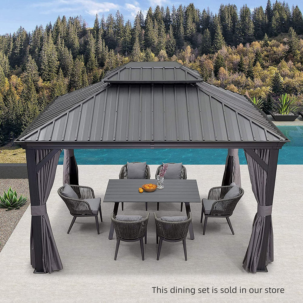 PURPLE LEAF Patio Gazebo For Backyard Grey Hardtop Galvanized Steel Roof Awning With Upgrade Curtain