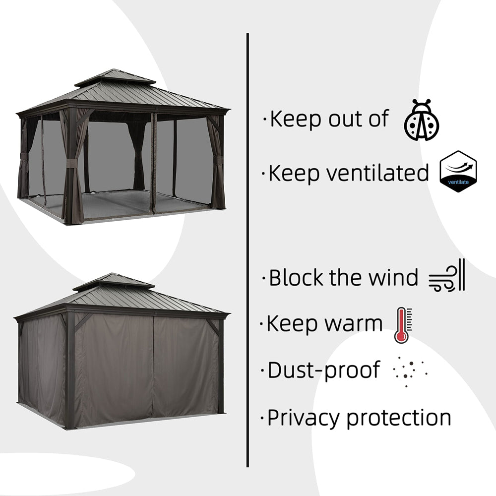 PURPLE LEAF Patio Gazebo For Backyard Grey Hardtop Galvanized Steel Roof Awning With Upgrade Curtain