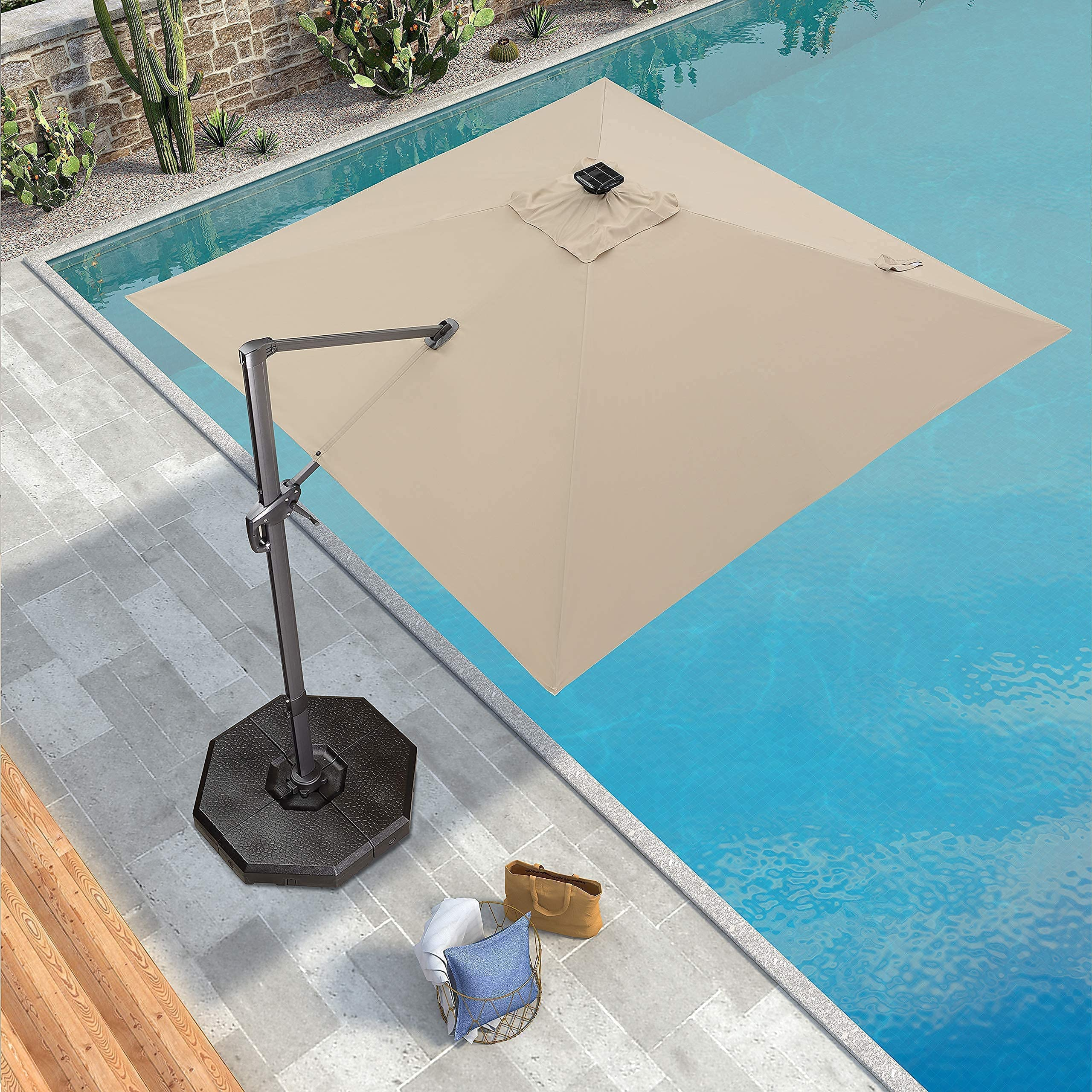 PURPLE LEAF 10'×10' Patio Umbrella Outdoor Cantilever Solar Powered LED Square Umbrella Aluminum Offset Umbrella