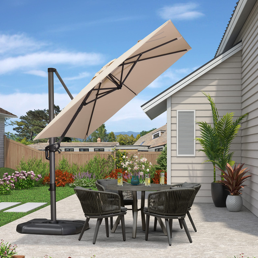 PURPLE LEAF Patio Umbrella Outdoor Cantilever Square Umbrella Aluminum Offset Umbrella with 360-degree Rotation