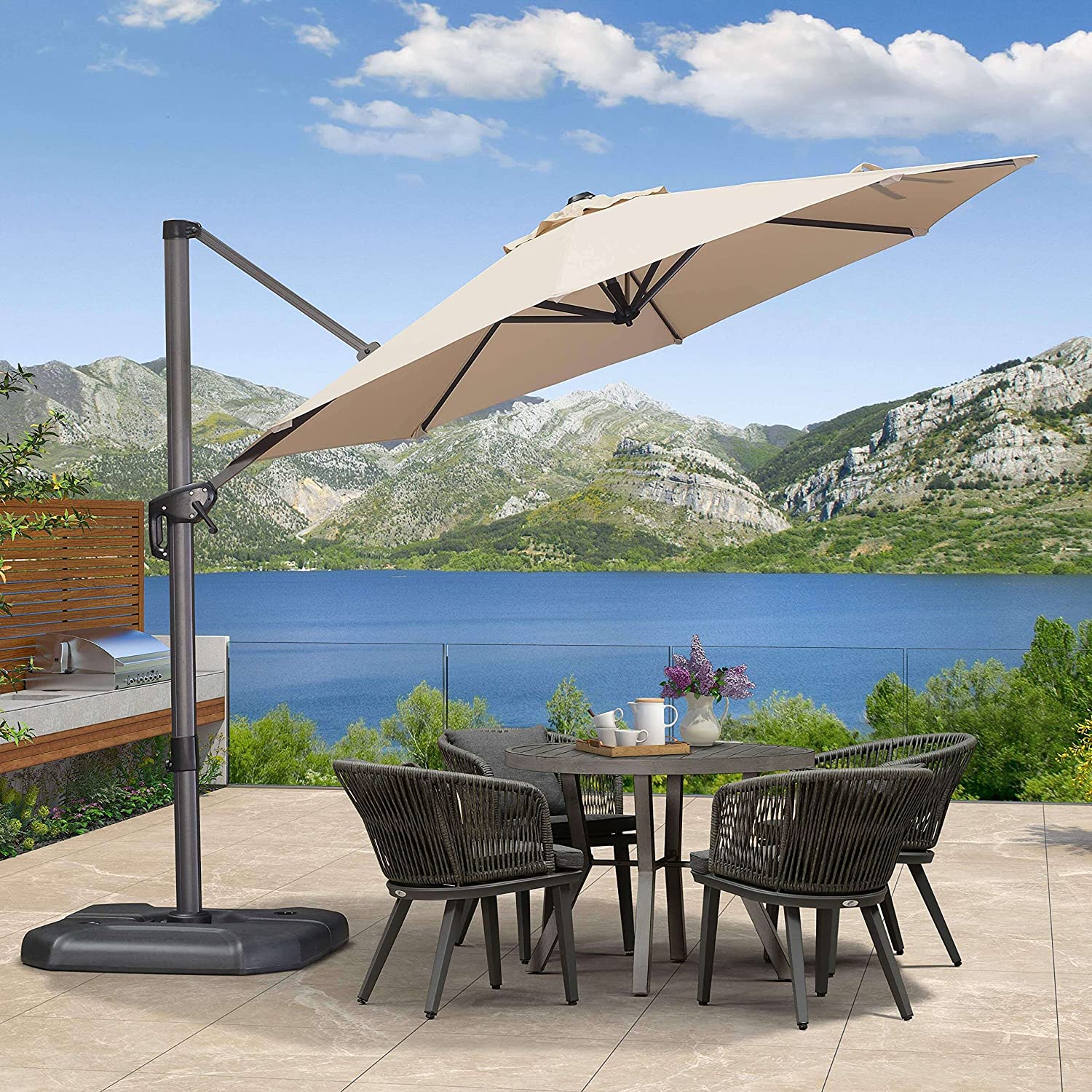PURPLE LEAF Patio Umbrella Outdoor Cantilever Round Umbrella Aluminum Offset Umbrella with 360-degree Rotation