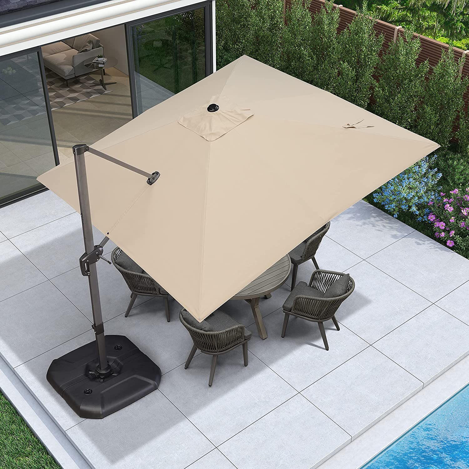 PURPLE LEAF Patio Umbrella Outdoor Cantilever Square Umbrella Aluminum Offset Umbrella with 360-degree Rotation