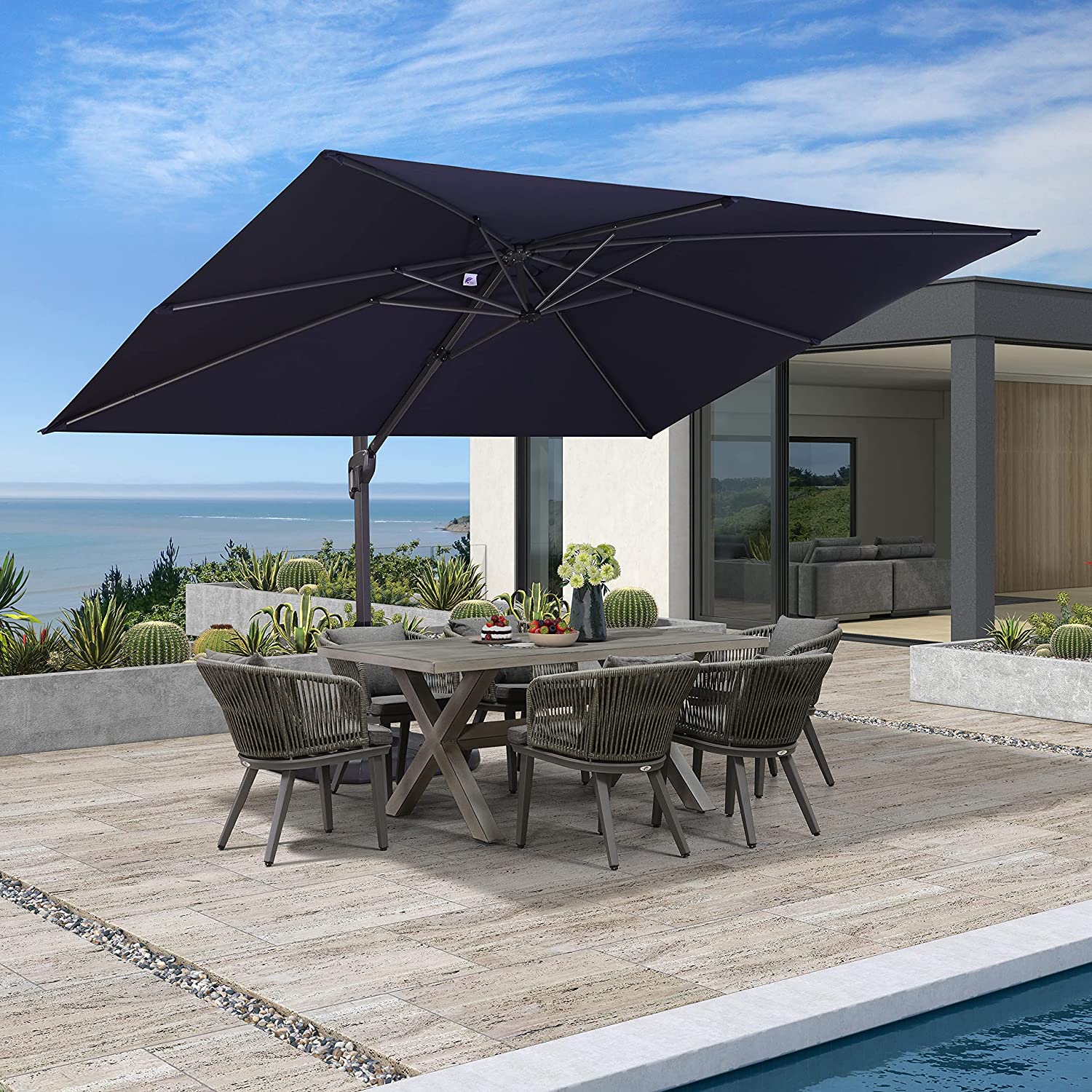 PURPLE LEAF Patio Umbrella Outdoor Cantilever Square Umbrella Aluminum Offset Umbrella with 360-degree Rotation