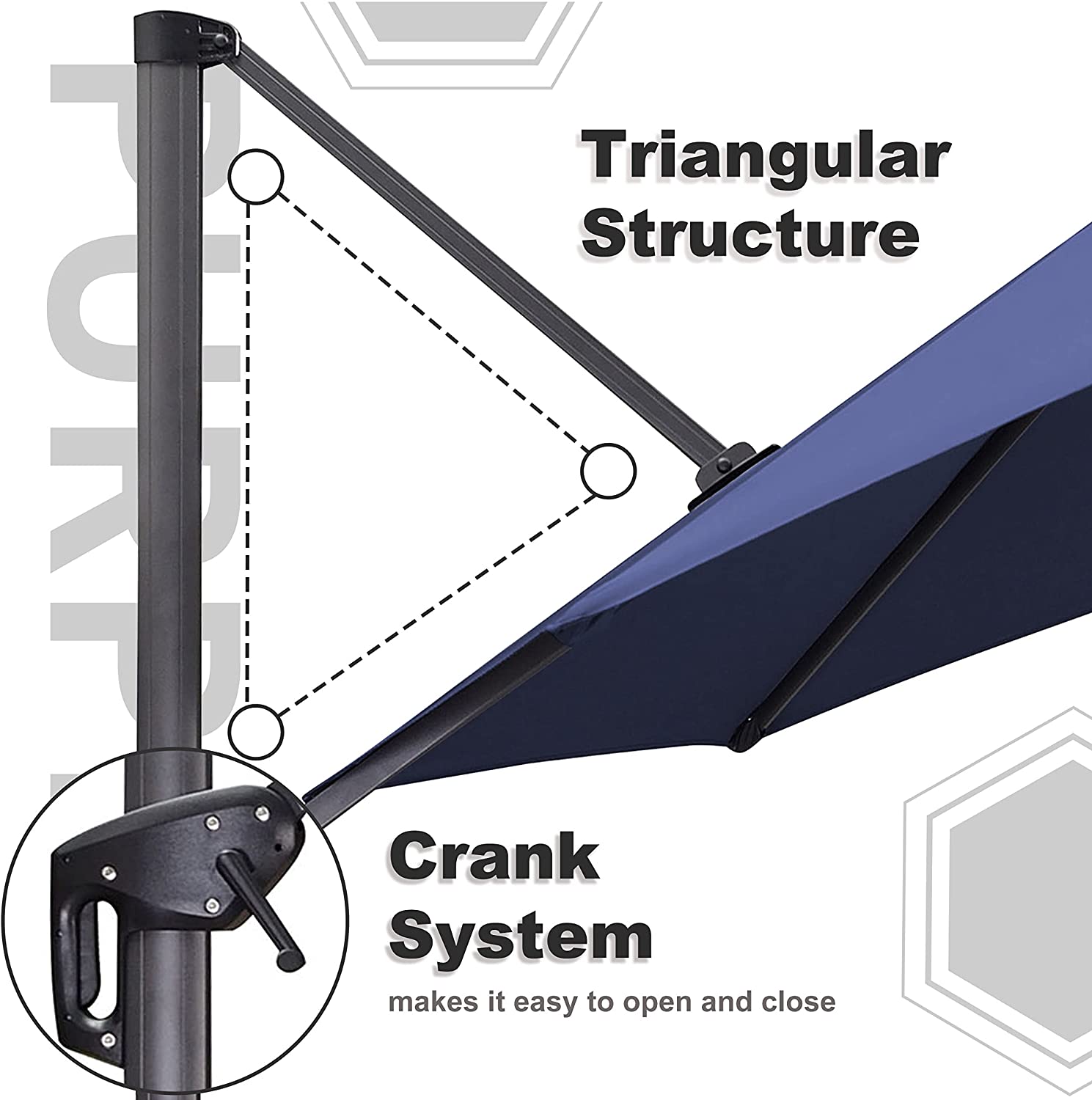 PURPLE LEAF Patio Umbrella Outdoor Cantilever Round Umbrella Aluminum Offset Umbrella with 360-degree Rotation