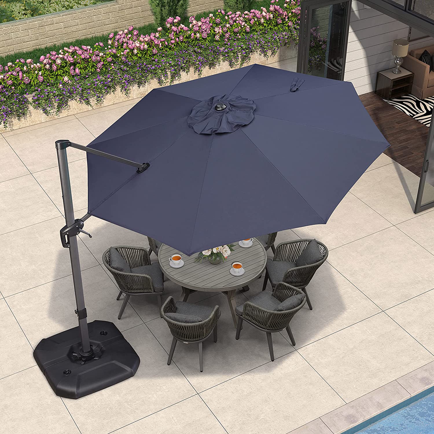PURPLE LEAF Patio Umbrella Outdoor Cantilever Round Umbrella Aluminum Offset Umbrella with 360-degree Rotation