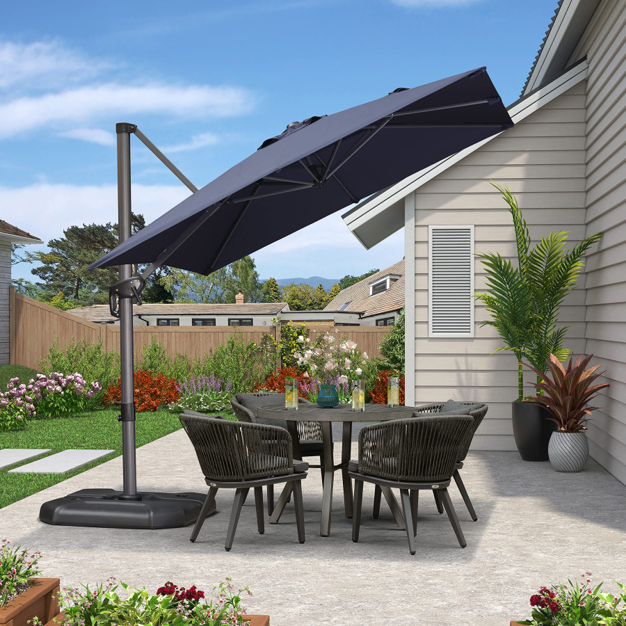 PURPLE LEAF Patio Umbrella Outdoor Cantilever Square Umbrella Aluminum Offset Umbrella with 360-degree Rotation